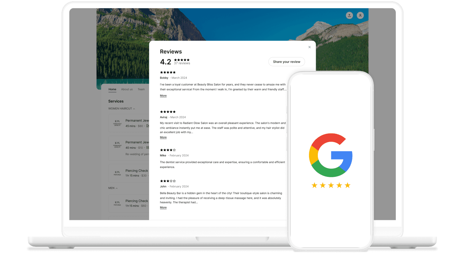 Google reviews booking page